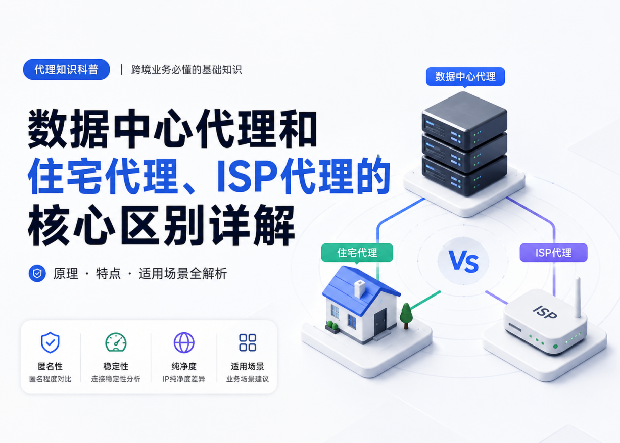数据中心代理是什么？和住宅代理、ISP代理的核心区别详解